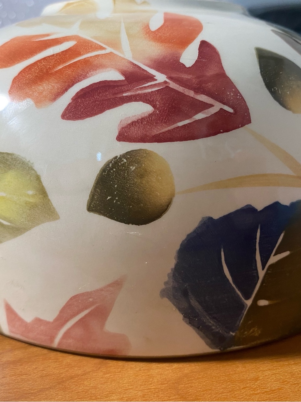 Hand-Painted Multicolor Ceramic Dinner Bowl - Floral Leaf Design